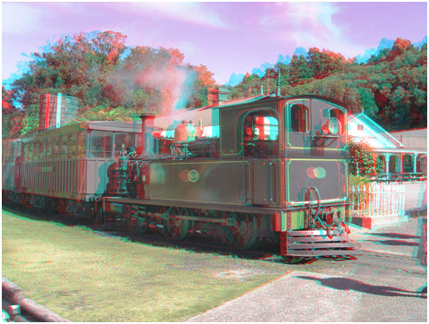 Steam Engine L508 departs in Shanty Town. 3-D Photography by Marc Dawson.