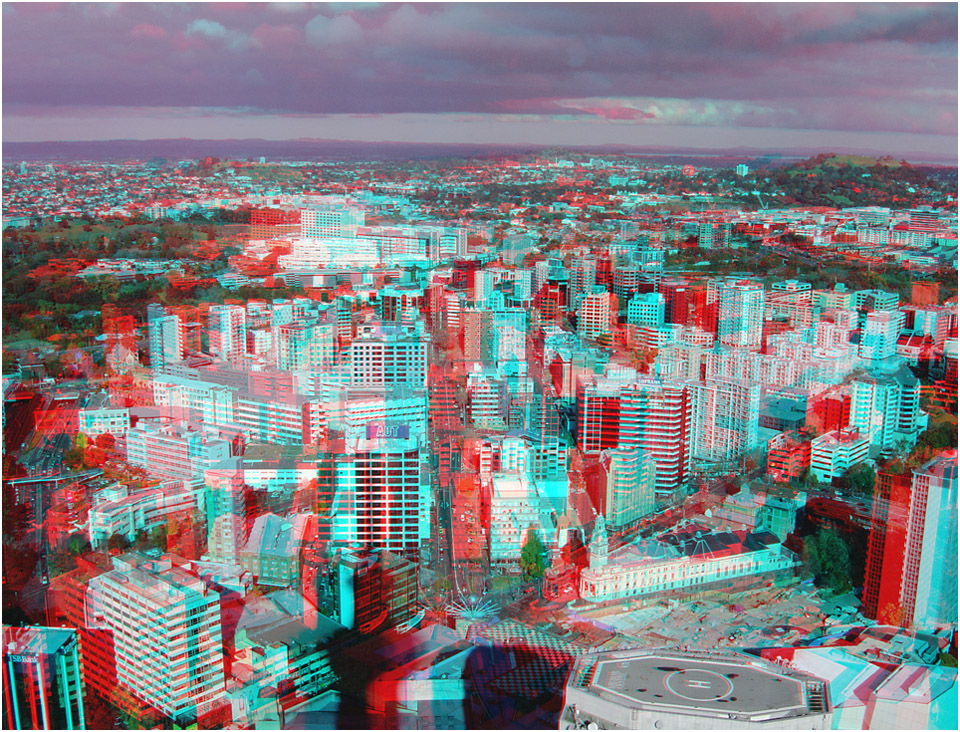 Auckland City towards One Tree Hill. Digital 3-D Photography by Marc Dawson.