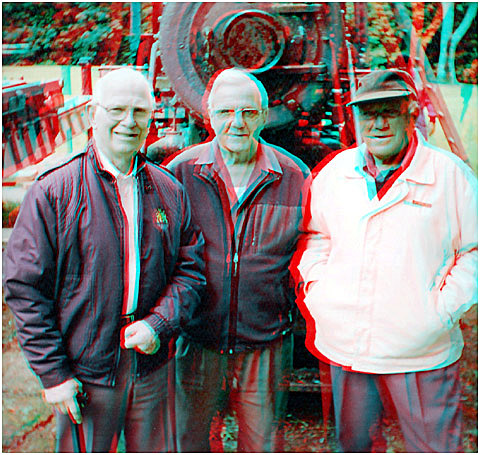 Former J'C's, Bob Vaile, Phil Ward and Joe Tolich who were involved in bringing the engine to the Memorial Park, were present to see it taken out 44 years later. 3-D Photography by Marc Dawson.
