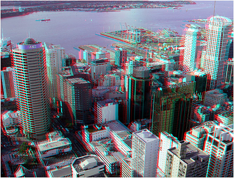 Auckland Haurbour view from the Sky Towers revolving Restaurant deck. Digital 3-D Photography by Marc Dawson.