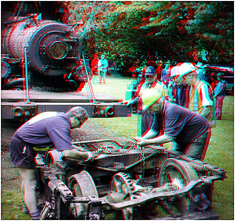 The front wheel assembly was pulled out after the engine was partially lifted. 3-D Photography by Marc' Dawson.